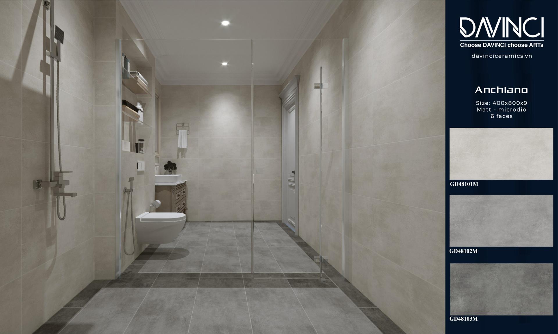 Gạch Vân Xi Măng Bê Tông 40x80cm Anchiano GD48102M - Gạch ốp lát nhà vệ sinh - Gạch lát sân